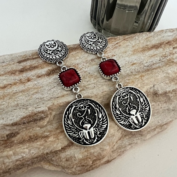 Ancient Egyptian Protection Earrings - Egyptian Wing Scarab Hoop Earrings - Picture 7 of 15